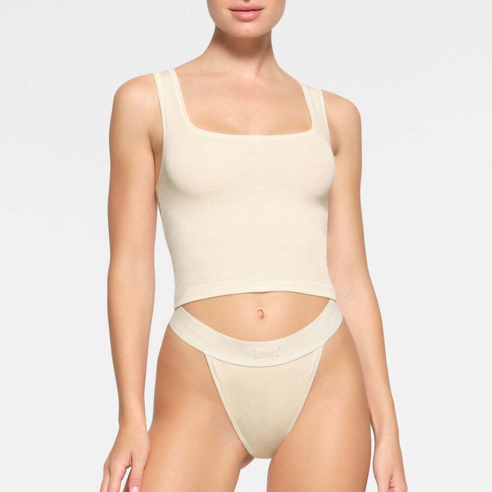 Skims Cotton Rib Tank in Bone